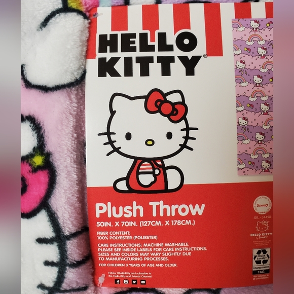 HELLO KITTY Sanrio purple stormy rainbow plush throw blanket - Picture 2 of 3